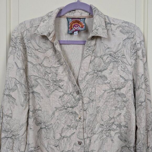 Johnny Was | Floral Sketch Button Down Shirt Size Small - Picture 5 of 10